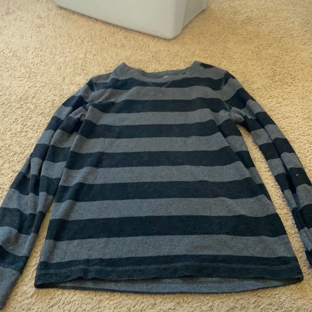 Long sleeved shirt, gray and black thick striped, size large